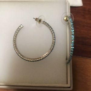 Blue rhinestone hoop earrings